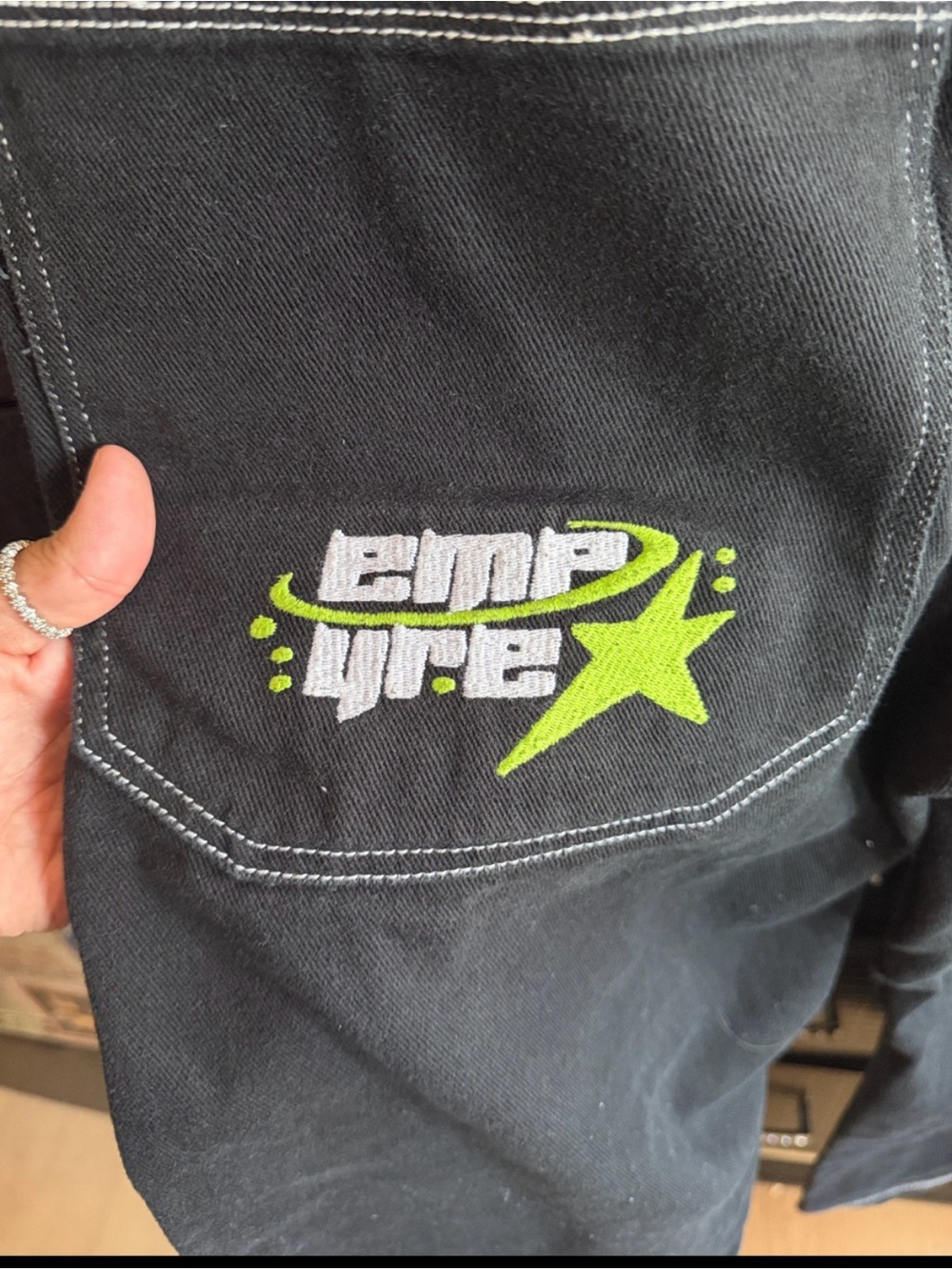 Empyre Black Jeans with Lime Green Star Logo